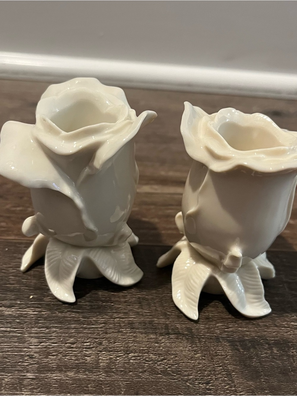 Vintage Lenox Porcelain Rose Candle Holder Candlestick Pair DISCONTINUED